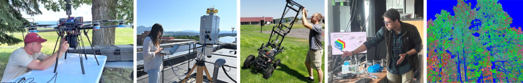 collage of people using different sensors and remotely controlled devices, including a drone and rover